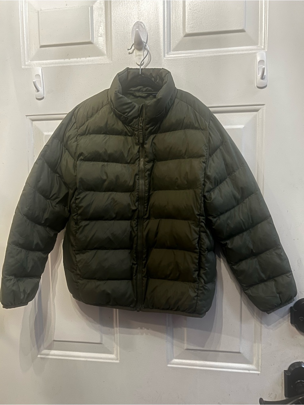 Kids Olive Puffer Jacket - Lightweight Warmth Sz 7/8